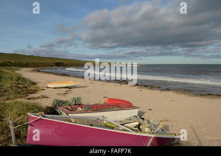 Boote am Strand von Low Newton, Northumberland, UK Stockfoto