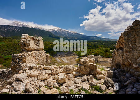 Nahaufnahme des hellenischer Ruinen der Akropolis, Tlos, Türkei Stockfoto