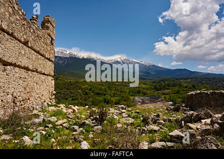 Nahaufnahme des hellenischer Ruinen der Akropolis, Tlos, Türkei Stockfoto