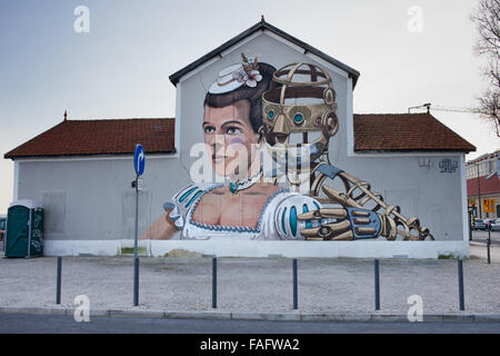 Portugal, Lissabon, Wandbild, Graffiti, street-Art durch Pixel Pancho Stockfoto