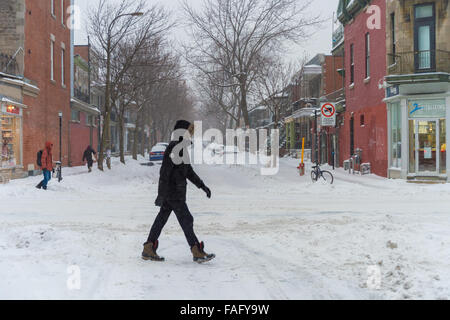 Montreal, Kanada. 29. Dezember 2015. Erste Schnee-Sturm der Saison trifft der Provinz Quebec und bringt 30 cm Schnee. Bildnachweis: Marc Bruxelle/Alamy Live-Nachrichten Stockfoto