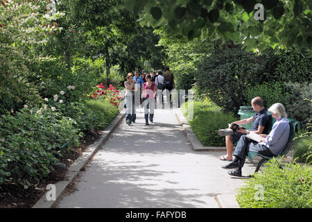 Ein Teil der Promenade Plantee in Paris - einer stillgelegten Eisenbahnstrecke in einem angelegten Gehweg umgewandelt. Stockfoto