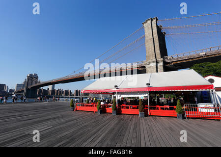 Fulton Landing Park unter der Brooklyn Bridge New York City Stockfoto