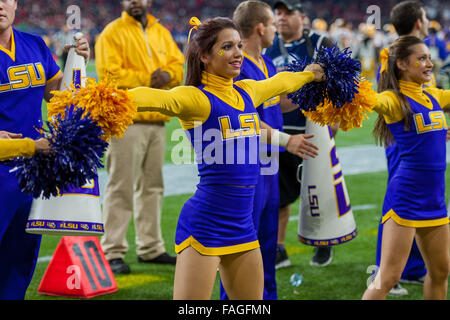 Houston, Texas, USA. 29. Dezember 2015. LSU Tigers Cheerleader führen im 4. Quartal des Advocare Texas Bowl NCAA Football-Spiel zwischen der LSU Tigers und die Texas Tech Red Raiders NRG-Stadion in Houston, TX am 29. Dezember 2015. Bildnachweis: Trask Smith/ZUMA Draht/Alamy Live-Nachrichten Stockfoto