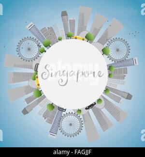 Skyline von Singapur mit grauen Wahrzeichen, blauen Himmel und Kopie. Vektor-Illustration. Business-Reisen und Tourismus-Konzept Stock Vektor