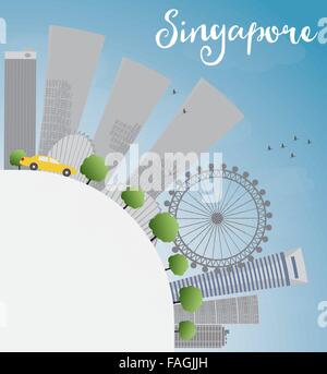 Skyline von Singapur mit grauen Wahrzeichen, blauen Himmel und Kopie. Vektor-Illustration. Business-Reisen und Tourismus-Konzept Stock Vektor