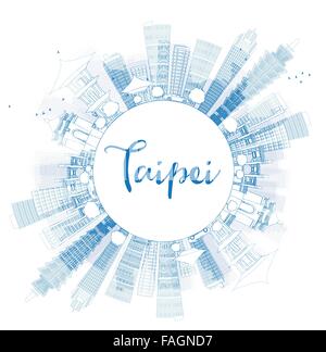 Umriss Taipei Skyline mit blauen Wahrzeichen und Textfreiraum. Vektor-Illustration. Business-Reisen und Tourismus-Konzept Stock Vektor