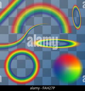 Verschiedene Formen von Regenbögen auf transparenten Hintergrund. Vektor-Illustration isoliert. Stock Vektor