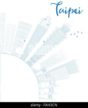 Umriss Taipei Skyline mit blauen Wahrzeichen und Textfreiraum. Vektor-Illustration. Business-Reisen und Tourismus-Konzept Stock Vektor