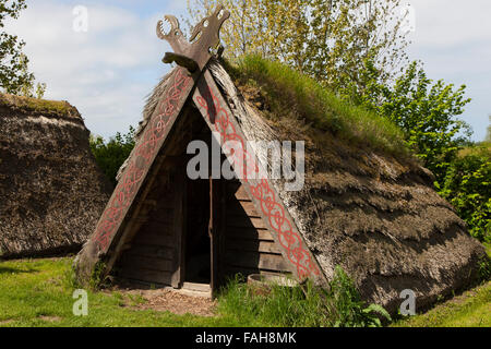 Rekonstruierte Häuser im Openair Viking Museum in Trelleborg, Slagelse, Seeland, Dänemark Stockfoto