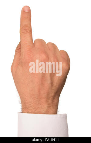 Zeigefinger auf weißem Hintergrund. Stockfoto
