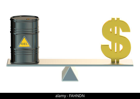 Barrel Erdöl und Dollar auf Wippe Stockfoto