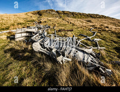 Trümmer des zweiten Weltkriegs Canadian Air Force Wellington Bomber r 1465 auf Waun Rydd in Brecon Beacons South Wales Großbritannien Stockfoto