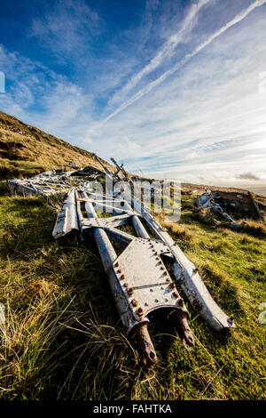 Trümmer des zweiten Weltkriegs Canadian Air Force Wellington Bomber r 1465 auf Waun Rydd in Brecon Beacons South Wales Großbritannien Stockfoto