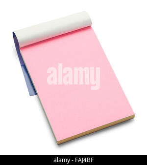Kleine leere rosa Notizblock isoliert auf einem weißen Hintergrund. Stockfoto