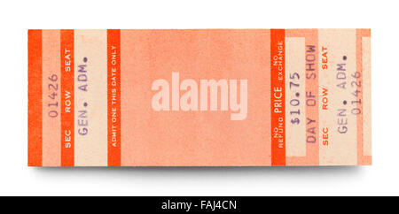 Leere Konzertkarte mit textfreiraum isoliert auf einem weißen Hintergrund. Stockfoto