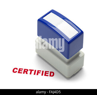Unternehmen zertifiziert Stamper isoliert auf einem weißen Hintergrund. Stockfoto