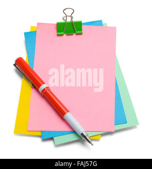Unordentliche Notizen mit Stift und textfreiraum isoliert auf einem weißen Hintergrund. Stockfoto