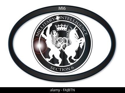 Ovale Metallknopf mit einer Darstellung der MI6 Pferde Stock Vektor