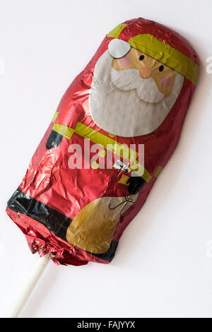 Solide Milchschokolade Fatther Santa, Weihnachten, Schokolade lolly bereit für Weihnachten auf weißem Hintergrund Stockfoto