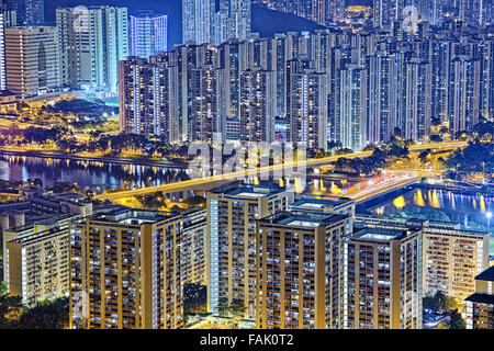 Hong Kong Sha Tin Nacht Stockfoto