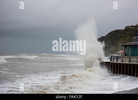 Aberystwyth, Wales, UK. 31. Dezember 2015. Riesige Wellen weiter an die Küste von West-Wales in Aberystwyth getroffen. Bildnachweis: Trebuchet Fotografie/Alamy Live-Nachrichten Stockfoto