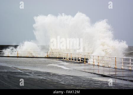 Aberystwyth, Wales, UK. 31. Dezember 2015. Riesige Wellen weiter an die Küste von West-Wales in Aberystwyth getroffen. Bildnachweis: Trebuchet Fotografie/Alamy Live-Nachrichten Stockfoto