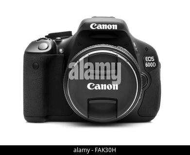 Canon 600D-DSLR-Kamera auf einem weißen Hintergrund Stockfoto