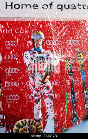 Alta Badia, Italien 20. Dezember 2015: Marcel HIRSCHER (Aut) 1. findet während der Audi Fis Alpine Ski World Cup Stockfoto