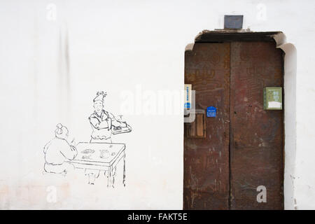 Chinesischer traditionelle Malerei gemalt an Hauswand in der antiken Stadt, Provinz Zhejiang, China Stockfoto