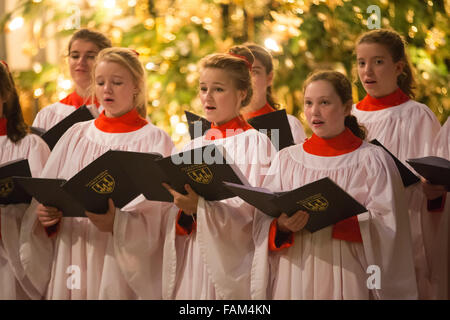Das Ely Kathedrale Mädchenchor Proben für dieses Wochenende Weihnachtskonzert. Stockfoto