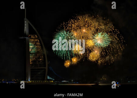 Silvester 2015 Feuerwerk in Dubai, Vereinigte Arabische Emirate Stockfoto
