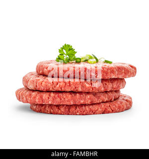 Vier frische Hamburger Scheiben auf weiß isoliert Stockfoto