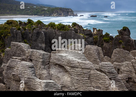 Pfannkuchen-Felsen in der Nähe von Punakaiki Stockfoto
