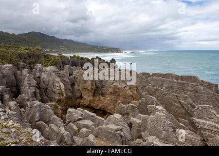 Pfannkuchen-Felsen in der Nähe von Punakaiki Stockfoto