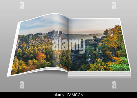 Gans-Felsen (Gansfelsen). Vorne ist der mittelalterlichen Felsenburg Neurathen, Gemeinde Lohmen, in der Nähe von Dresden, Sachsen, Deutschland Stockfoto