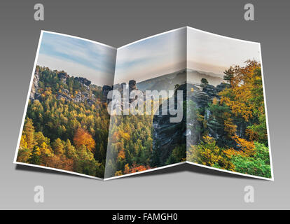 Gans-Felsen (Gansfelsen). Vorne ist der mittelalterlichen Felsenburg Neurathen, Gemeinde Lohmen, in der Nähe von Dresden, Sachsen, Deutschland Stockfoto