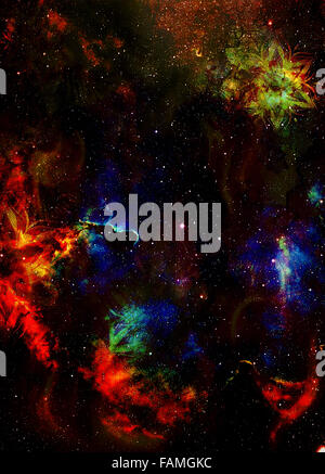 Raum und Sterne mit orientalischer ornamentale Mandala. abstrakten Hintergrund Farbe mit Flecken Stockfoto