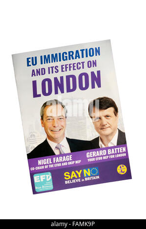 Ein UKIP-Merkblatt vor dem europäischen EU-Referendum. Stockfoto