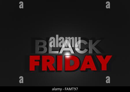 Black Friday Thema 3D Illustration. 3D-Buchstaben Black Friday auf Ruß Hintergrund. Stockfoto