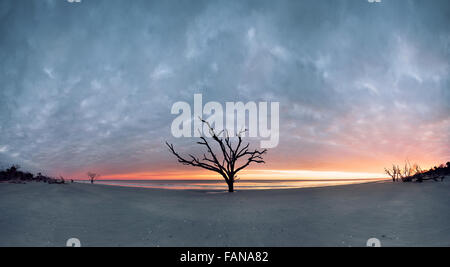 Panorama von Botany Bay Beach an bewölkten Sonnenuntergang, South Carolina, USA Stockfoto