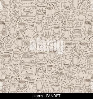 handgezeichnete Doodle Kaffee und Tee. Vektor-illustration Stock Vektor