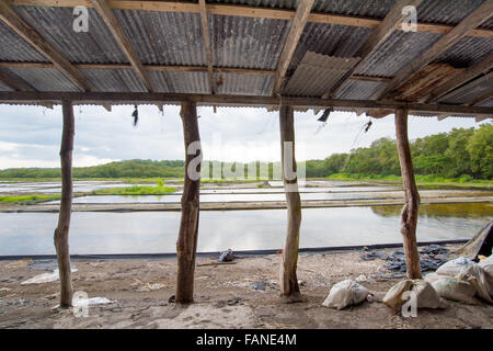 Costa de Pájaros, Salzgewinnung am Meer, salzhaltige Meerwasser verdampfen, Natursalz, Natur, Costa Rica, Golf von Nicoya, Stockfoto