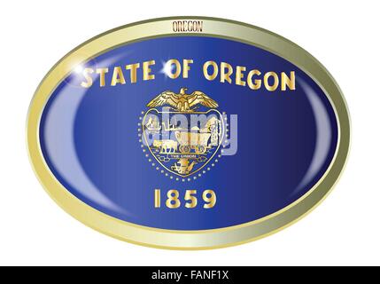 Ovale Metall-Taste mit der Oregon State, die Flagge auf einem weißen Hintergrund isoliert Stock Vektor
