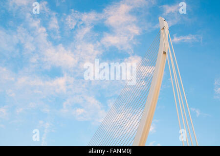 L'Assut d ' or Brücke gegen Dämmerung Himmel Stadt der Künste und Wissenschaften, Valencia, Spanien. Stockfoto