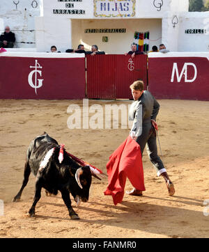 Mijas Stierkampfarena Baujahr 1900 (Manuel Escribano, David Galán, Yavier Ambel, Pérez Clotet, Pavón Galán, spanischen Stierkämpfer) Spanien Andalusien Stockfoto