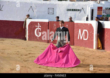 Mijas Stierkampfarena Baujahr 1900 (Manuel Escribano, David Galán, Yavier Ambel, Pérez Clotet, Pavón Galán, spanischen Stierkämpfer) Spanien Andalusien Stockfoto