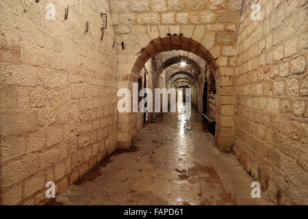 Feuchten Korridor im Inneren Fort de Vaux, Verdun, Lothringen, Frankreich. Stockfoto