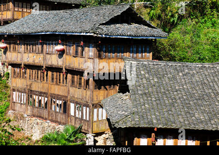 Longji Reisterrassen, Dazhai Dörfern, Bereich, Reis ernten, Zhuang und Yao Dörfer, Longsheng, Guangxi Provinz, VR China, Menschen " Stockfoto