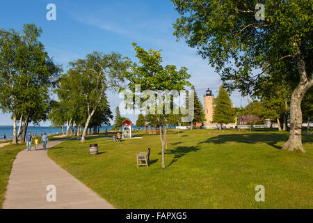 Historische alte Mackinac Point Lighthouse im Michilimackinac State Park in Mackinaw City Michigan Stockfoto